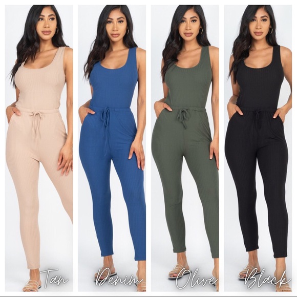 Ribbed Drawstring Jumpsuit - Picture 2 of 3